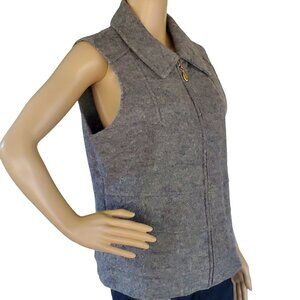 Eminent Full Zip Sleeveless Vest Women's M Gray Textured 100% Wool Collared